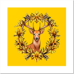 A White Tailed Deer Surrounded By Goldenrod Nebraska State Tattoo Art Posters and Art